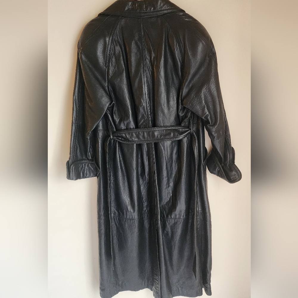 Andrew Marc Leather Heavy Full Length Trench Coat Men Size M - Picture 7 of 12